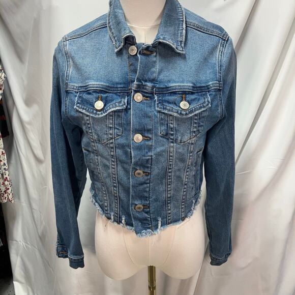 I &‎ M Denim Jean Jacket Womens Small Medium Wash Cropped Raw Hem Distressed - Picture 13 of 15